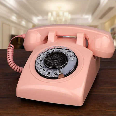 Red Corded Telephone, Classic Rotary Dial Home Office Phones, Antique Vintage Telephone of 1930s Old Fashion Telephone