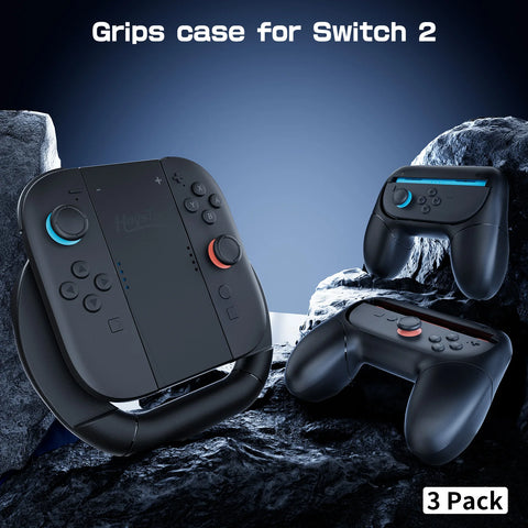 Switch 2 accessories 3-piece set, three-in-one grip set, 2 small controllers +1 steering wheel, enhancing the gaming experience