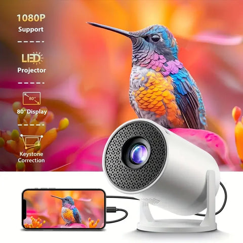 Mini Projector, Supports 1080P, 200 ANSI, Adjustable 180° Projection Angle, TV Stick, USB, Notebook Computer And Other Devices.