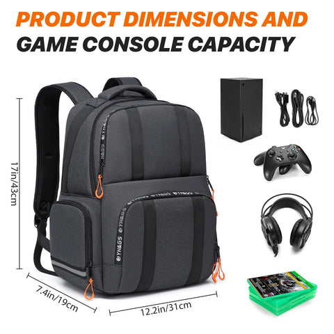 Gaming Backpack Compatible with Xbox Series X/S Console Bag with Separate Storage Console Headset Pockets for Gam Accessories