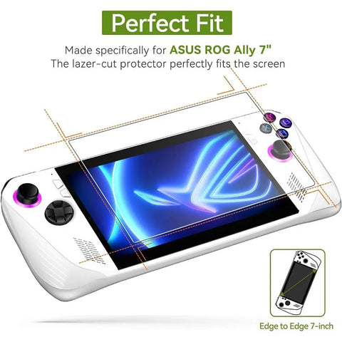 3pcs Game Accessories Screen Protector Handheld Console 7 inch Protective Film HD Curved Edge Tempered Glass for Asus ROG Ally