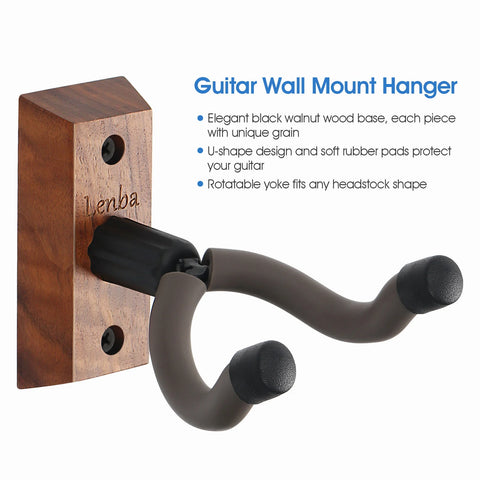 Guitar Accessories Kit - Wall Mount Hanger, Strap, Strap Locks, Headstock Strap Adapter, Picks & Capo - Ideal for Guitarists