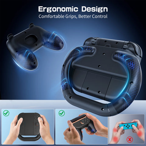 Switch 2 accessories 3-piece set, three-in-one grip set, 2 small controllers +1 steering wheel, enhancing the gaming experience