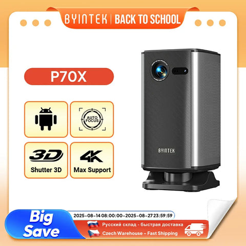 BYINTEK P70X Portable Mini Projector with Built-in Battery 4K Support 3D Wifi for Outdoor Movie Night Home Theater Projectors